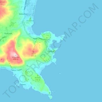 Lindos topographic map, elevation, terrain