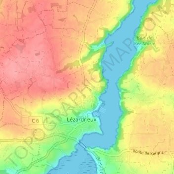 Kermenguy topographic map, elevation, terrain