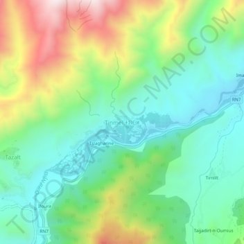 Tinmel topographic map, elevation, terrain