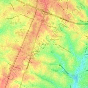 Blueberry Hill topographic map, elevation, terrain
