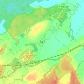 Dyke topographic map, elevation, terrain