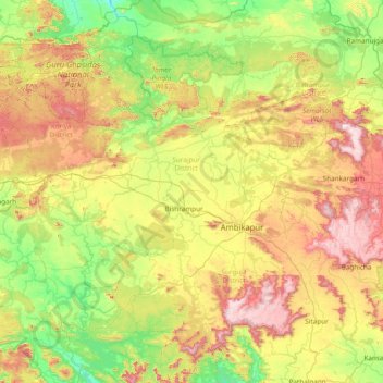 Surguja topographic map, elevation, terrain