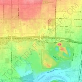 West Colton topographic map, elevation, terrain