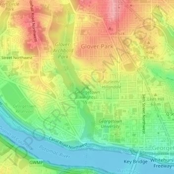 Georgetown Heights topographic map, elevation, terrain