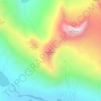 Langvasshøe topographic map, elevation, terrain