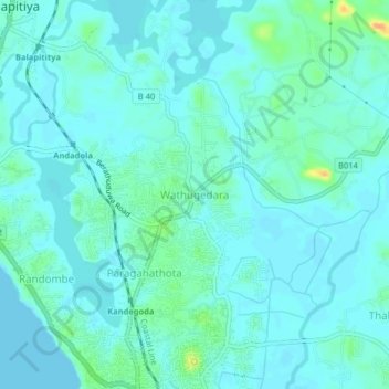 Wathugedara topographic map, elevation, terrain
