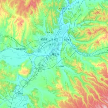 Mudanjiang topographic map, elevation, terrain