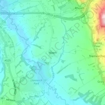 Waen topographic map, elevation, terrain