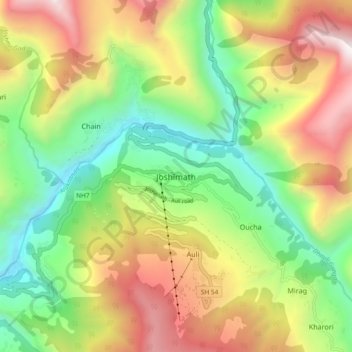 Joshīmath topographic map, elevation, terrain