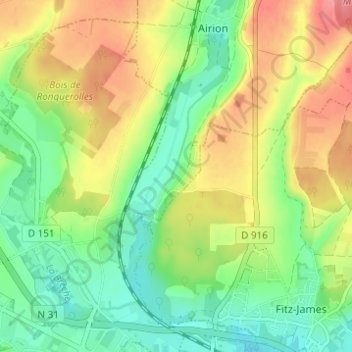 Le Haras-de-Fitz-James topographic map, elevation, terrain