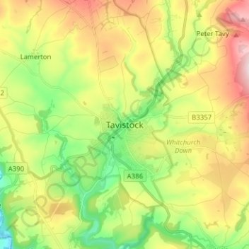 Tavistock topographic map, elevation, terrain