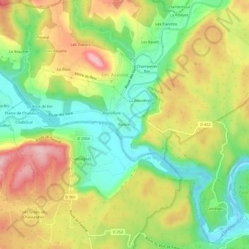 Pontier topographic map, elevation, terrain