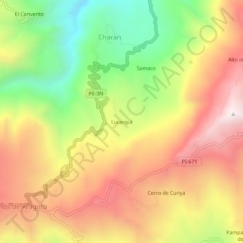 Lucarqui topographic map, elevation, terrain