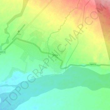 Tezu topographic map, elevation, terrain