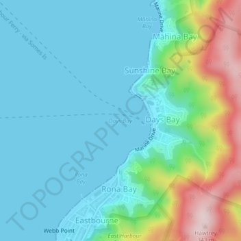 Days Bay topographic map, elevation, terrain