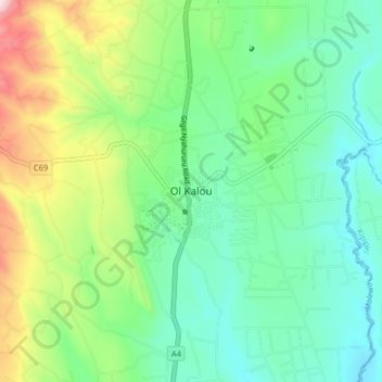 Ol Kalou topographic map, elevation, terrain