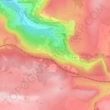 Le Mazes topographic map, elevation, terrain