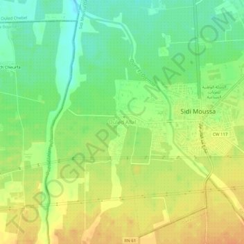 Ouled Allal topographic map, elevation, terrain