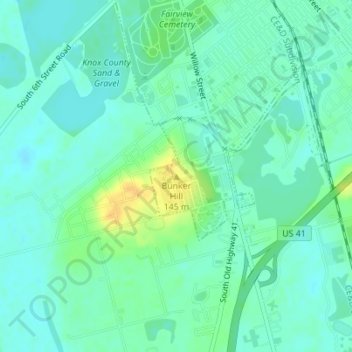 Bunker Hill topographic map, elevation, terrain