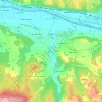 Lanquais topographic map, elevation, terrain