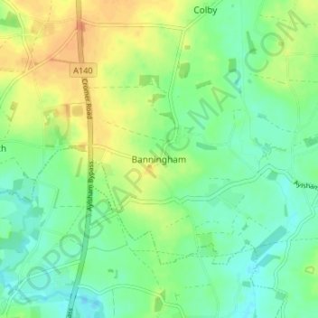 Banningham topographic map, elevation, terrain