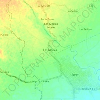 Las Marías topographic map, elevation, terrain