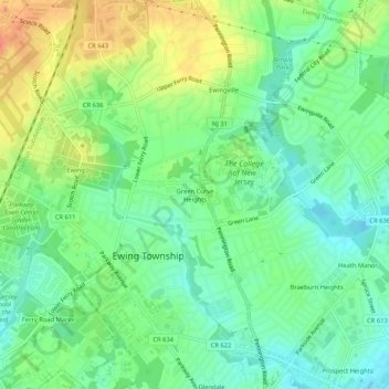 Green Curve Heights topographic map, elevation, terrain