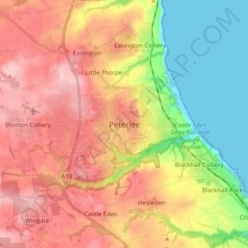 Peterlee topographic map, elevation, terrain