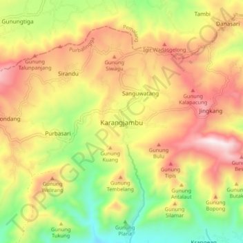 Karangjambu topographic map, elevation, terrain