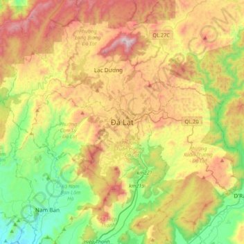 Da Lat topographic map, elevation, terrain