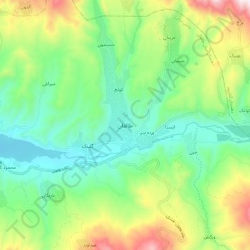 Taleqan topographic map, elevation, terrain
