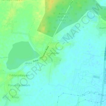 Sirudāvūr topographic map, elevation, terrain