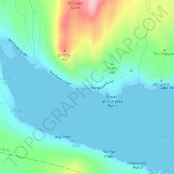 Bread and Cheese topographic map, elevation, terrain