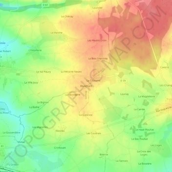 Blanchard topographic map, elevation, terrain