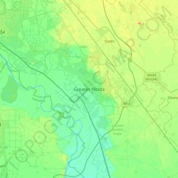 Greater Noida topographic map, elevation, terrain