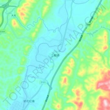 Sandu topographic map, elevation, terrain