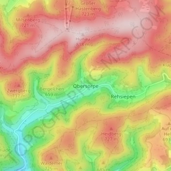 Obersorpe topographic map, elevation, terrain