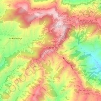 Namo Buddha topographic map, elevation, terrain