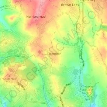 Packmoor topographic map, elevation, terrain