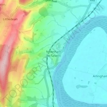 Newnham on Severn topographic map, elevation, terrain