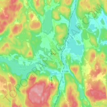Kisa topographic map, elevation, terrain