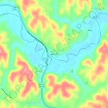 Guysville topographic map, elevation, terrain