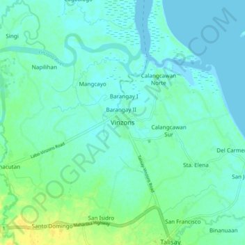 Vinzons topographic map, elevation, terrain