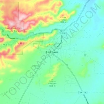 Fort Davis topographic map, elevation, terrain
