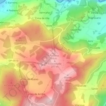 A Ferreira topographic map, elevation, terrain