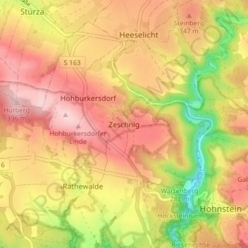 Zeschnig topographic map, elevation, terrain