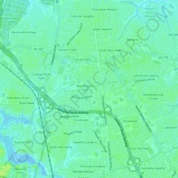 Oakwood topographic map, elevation, terrain