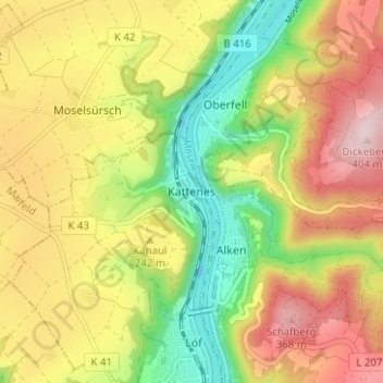 Kattenes topographic map, elevation, terrain