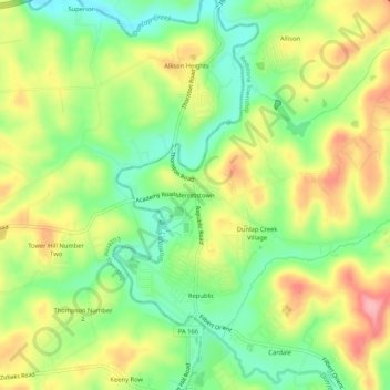 Merrittstown topographic map, elevation, terrain