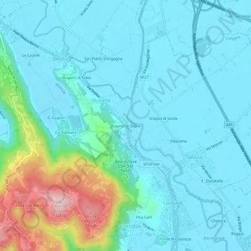 Bugano di Sopra topographic map, elevation, terrain